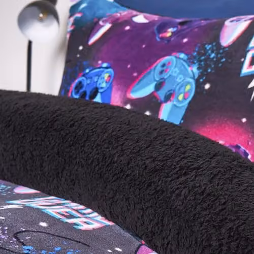 OHS Reversible Gaming Fleece Duvet Cover and Pillowcase Set, Black and Multicolour, W/D/H: 200 x 200 cm – 3