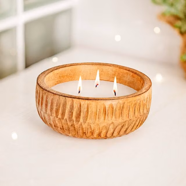 Marco Paul Mushroom Ribbed Wooden Candle in Brown