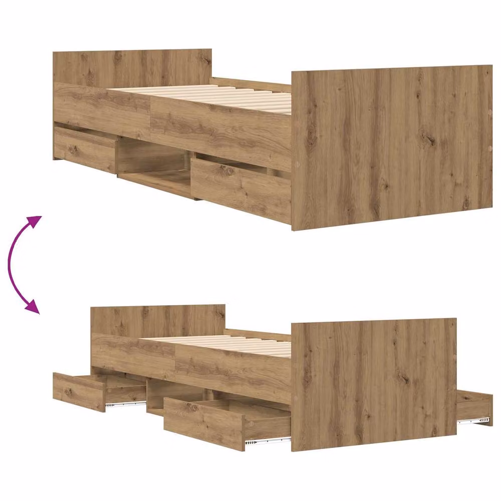 Berkfield Home Artisan Oak Bed Frame with Storage Drawers in Brown, W/D/H: 80 x 200 cm – 4