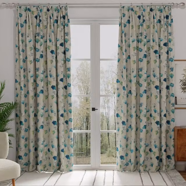 Terrys Camarillo Made to Measure Blackout Floral Fabric Curtain Panel in Multicolour Blue Green and Petrol Cotton