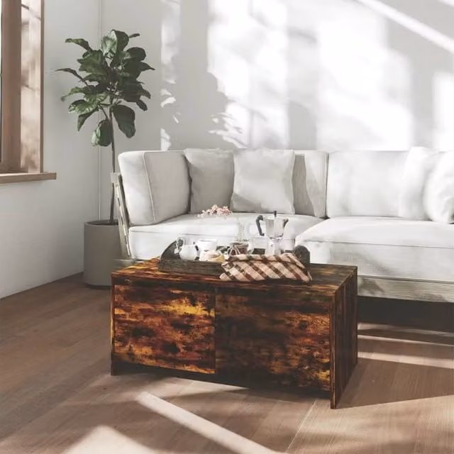 Berkfield Home Modern Rectangular Coffee Table in Smoked Oak Brown, W/D/H: 90 x 50 x 41.5 cm – 1