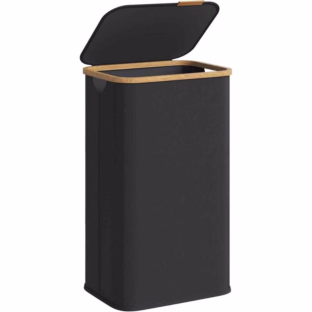 The Bazaarist Foldable Bamboo Laundry Hamper with Lid, Black – 2