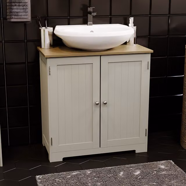 Priano Grey 2 Door Freestanding Under Sink Bathroom Cabinet with Internal Shelves