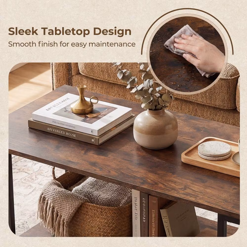 Costway 2-Tier Rectangular Coffee Table with Shelf in Brown – 5