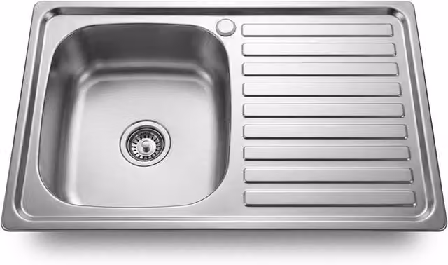 INMTFEI 304 Stainless Steel Single Bowl Kitchen Sink with Drainer Board in Silver