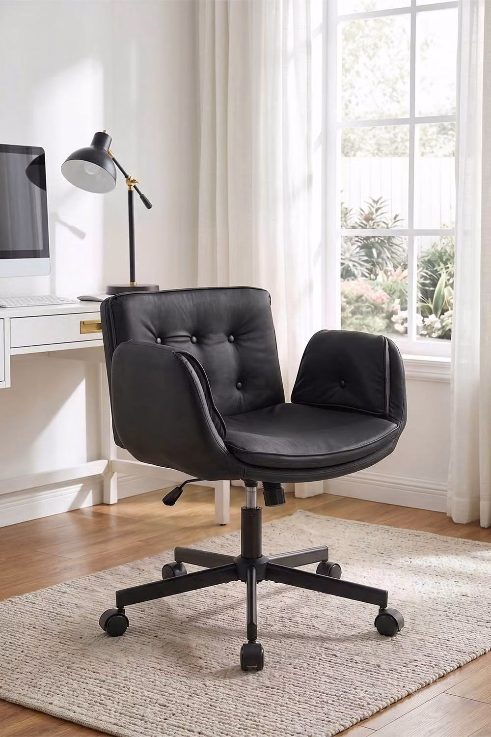 Living and Home Criss Cross Black PU Leather Office Task Chair with Adjustable Armrests and Wheels – 2