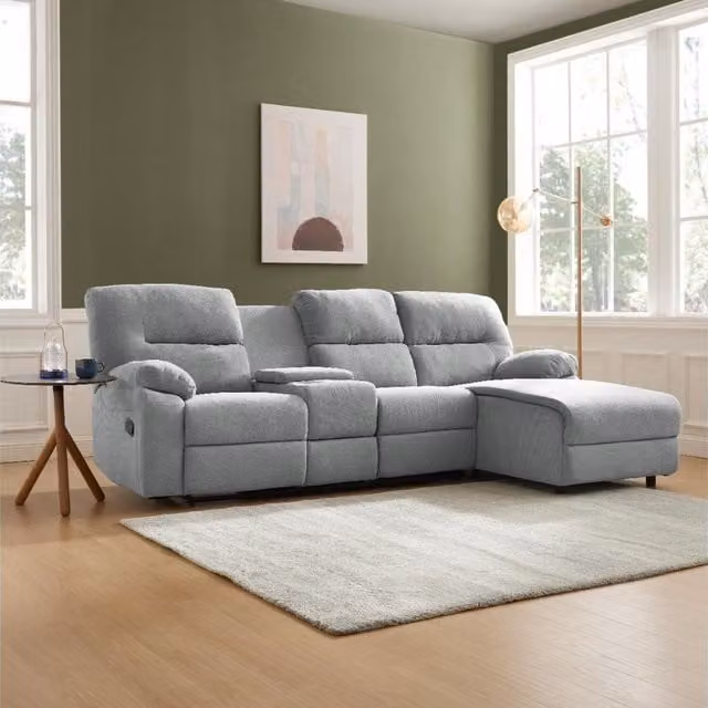Fable 3 Seater Manual Recliner Sofa with Chaise in Light Grey Linen, Right-hand Facing