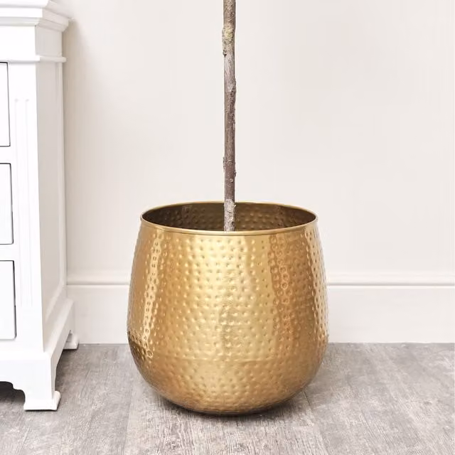Melody Maison Large Hammered Metal Round Planter, Gold, H 40 cm x W 38 cm x D 38 cm
