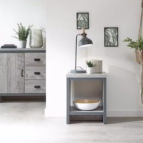 GFW Boston Grey Wood Effect Lamp Table with Storage Shelf – 3