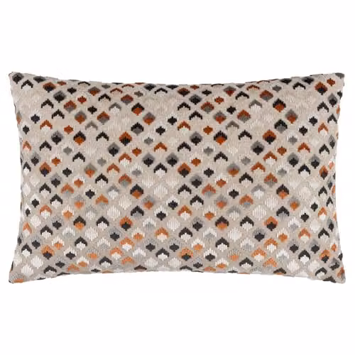 Paoletti Lexington Geometric Velvet Cushion in Orange and Grey, W/D/H: 60 x 40 x 40 cm – 1