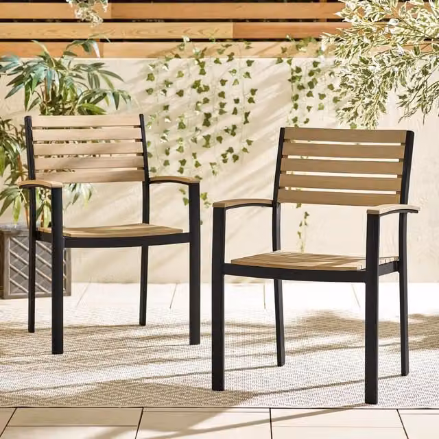 FurnitureboxUK Malva Pair of Outdoor Dining Chairs in Black Wood and Metal