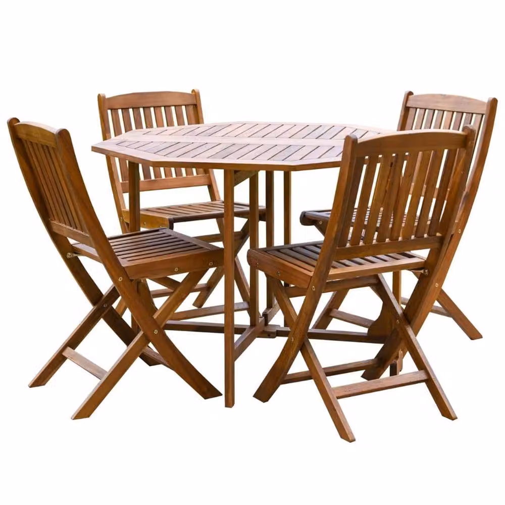 FLAVORA Garden Gear 4 Person Acacia Wood Dining Set in Brown – 4
