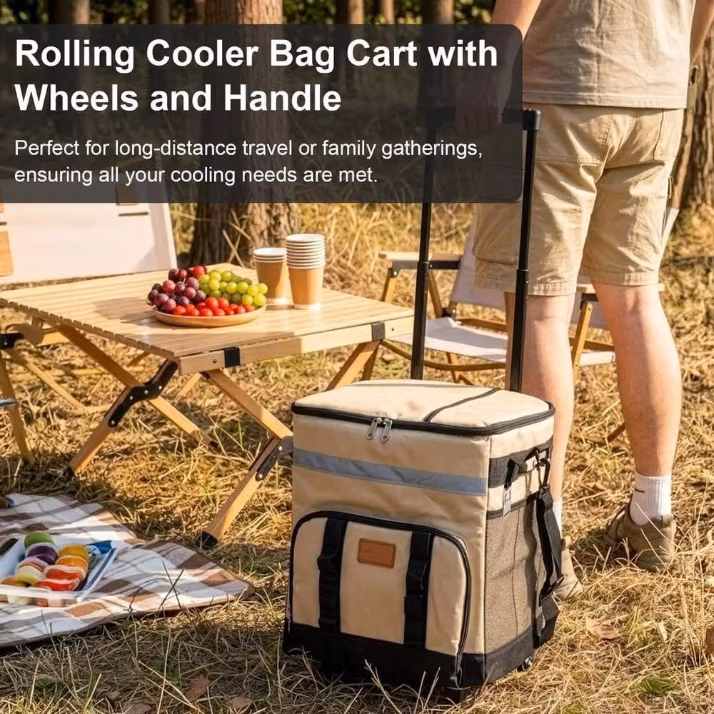 EONLION Beige 35L Portable Insulated Rolling Cooler Bag with Wheels – 3