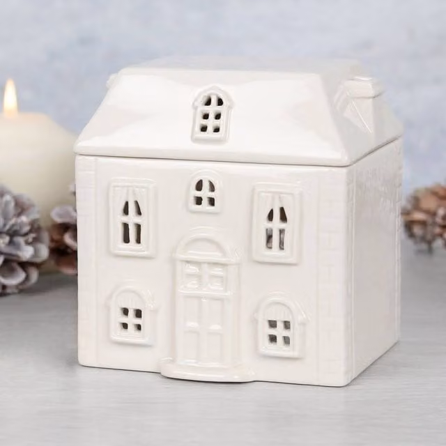 Uniqueful White Ceramic House Oil Burner for Tealights