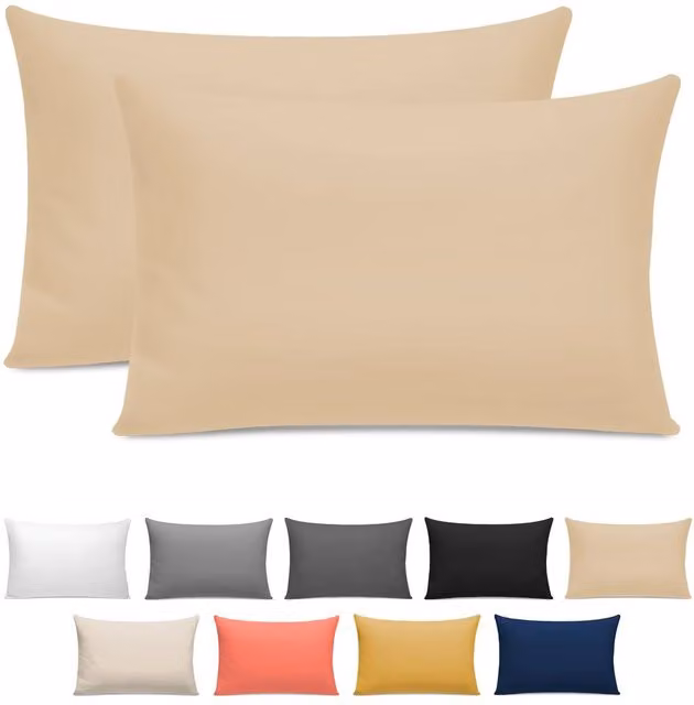 Pamposh Pair of Beige 300 Thread Count Mako Satin Cotton Sateen Pillow Cases