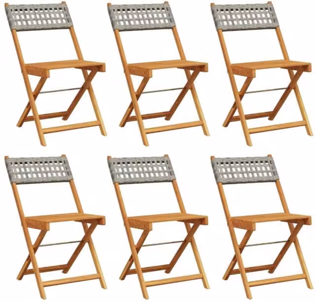Berkfield Home Set of 6 Grey Poly Rattan and Acacia Wood Folding Garden Chairs