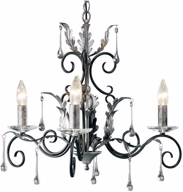 Elstead Amarilli 3-Light Chandelier with Silver and Black Floral Leaf Design and E14 Sockets