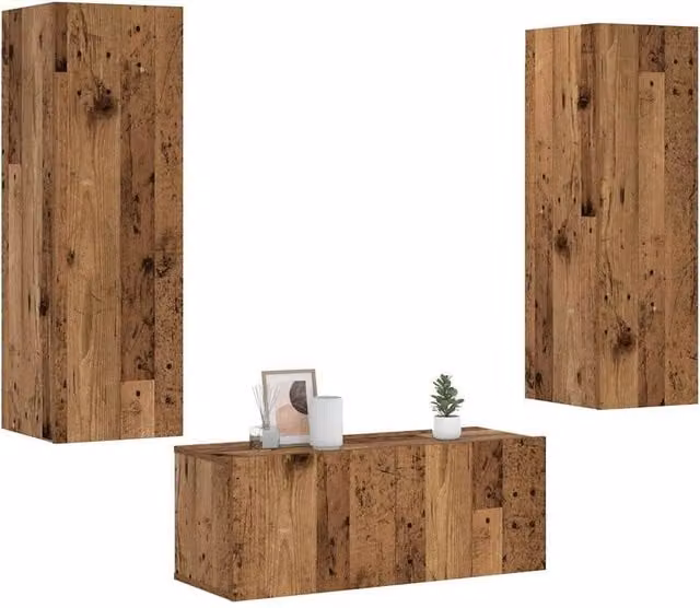 Berkfield Home 3-Piece Modern Wall Mounted TV Cabinet Set in Brown Old Wood Finish – 1