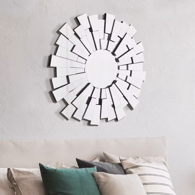 MirrorOutlet Sunburst Round Glass Wall Mirror, Yellow, W/D/H: 90 x 90 x 90 cm