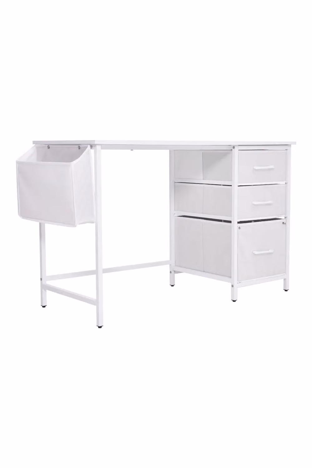Living and Home Compact Computer Desk with Fabric Drawers and Side Storage Bag in White – 2