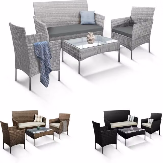 Keplin Modern Grey Rattan Garden Furniture Set with Glass Top