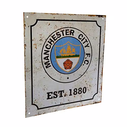 Manchester City FC Official Retro Style Metal Sign, White, W/H: 25.0 x 23.0 cm