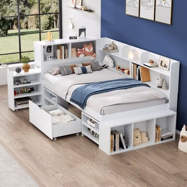 Matteo Multifunctional Single Children's Bed with Drawers in Beige and White – 1