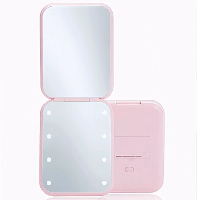Latto LED Lighted Makeup Mirror with 3X Magnification, Pink Tabletop Folding Compact Mirror