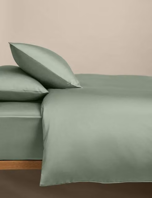 M&S Egyptian Cotton 400 Thread Count Bedding Set with Duvet Cover and Pillowcase, Green, W: 140 cm, L: 200 cm