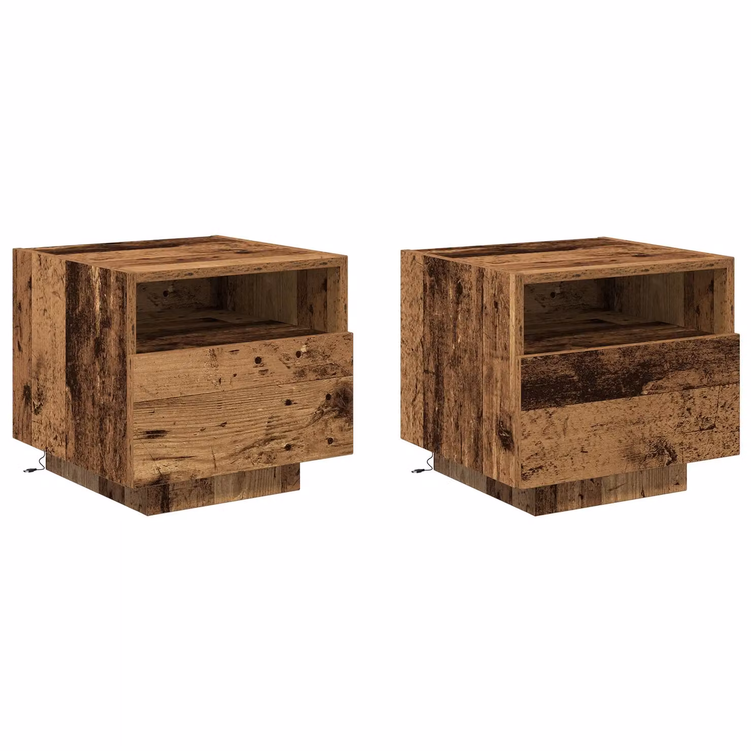 Berkfield Home Set of 2 Rustic Brown Wood Bedside Cabinets with Integrated LED Lights, W: 40 cm, D: 39 cm, H: 37 cm – 2