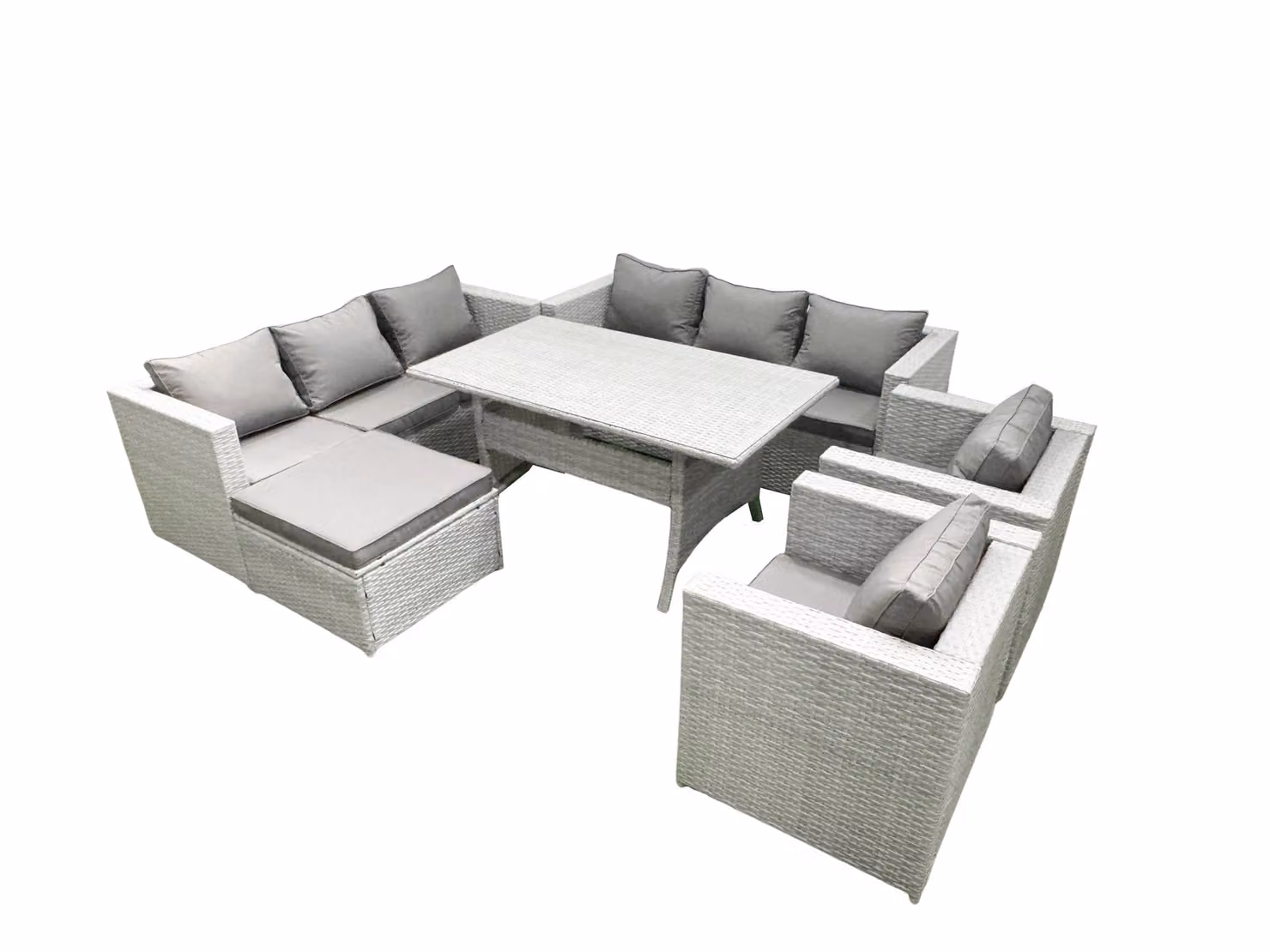 Fimous 8 Seater Rattan Garden Furniture Set with Dining Table, 2 Chairs and Footstool in Light Grey – 2