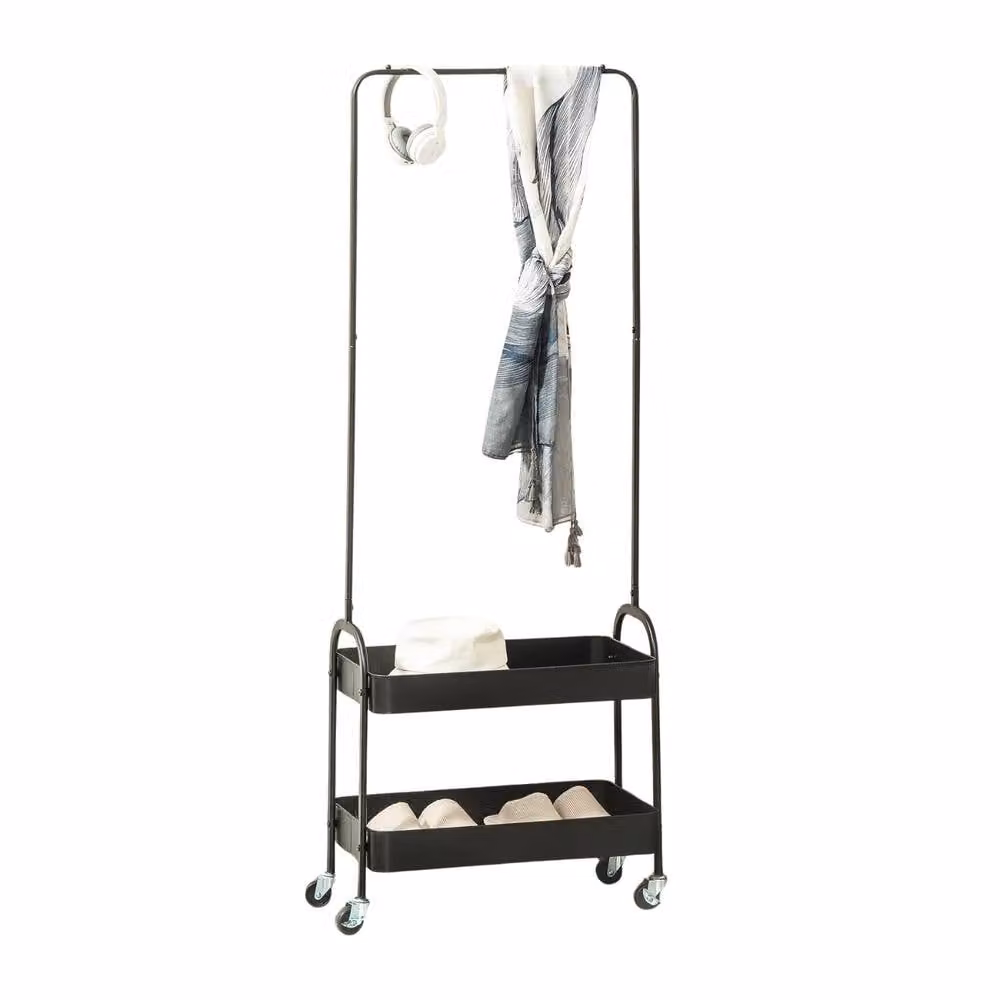 Pirlo Plush Black Hall Tree Coat Rack with Shoe Storage and Clothes Rail, W/D/H: 152.5 x 31.5 x 31.5 cm – 3