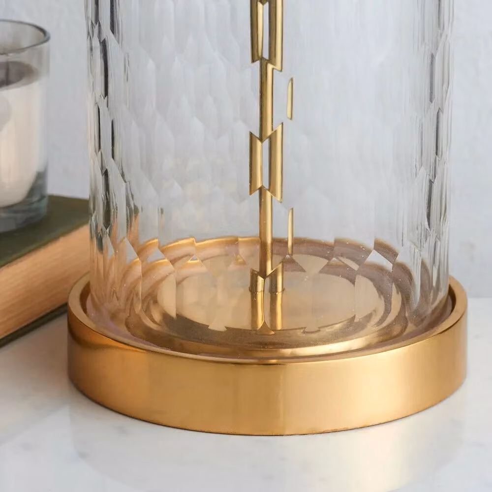 Loops 2 Pack Geometric Glass Table Lamp Base Only in Clear and Brass – 2