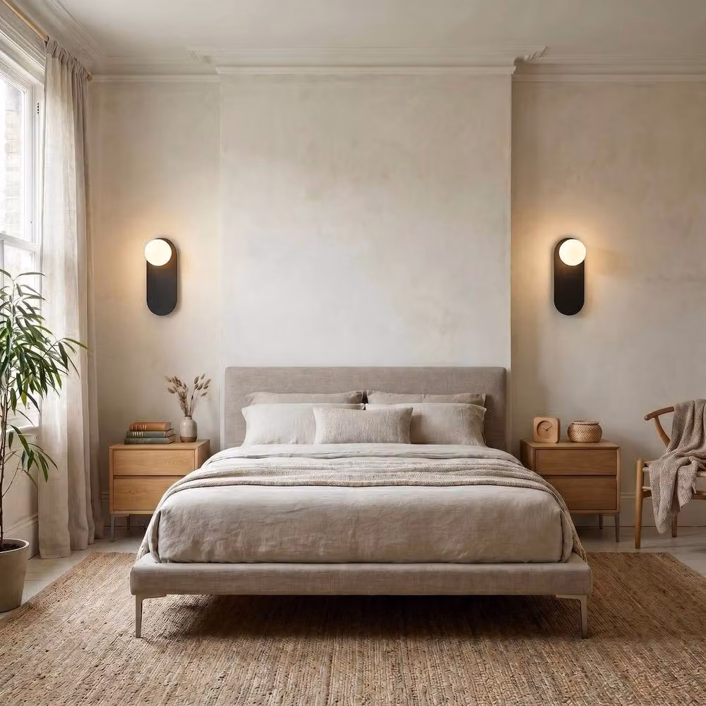 Happy Homewares Matte Black LED Wall Light with White Spherical Glass Shade – 3