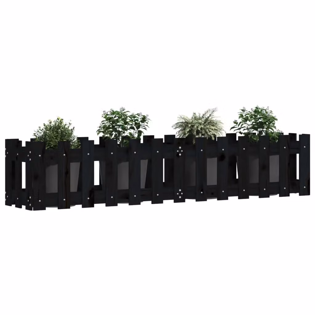 Berkfield Home Garden Raised Bed with Fence Design in Black, Solid Wood and Plastic, W: 150 cm, D: 30 cm, H: 30 cm – 2