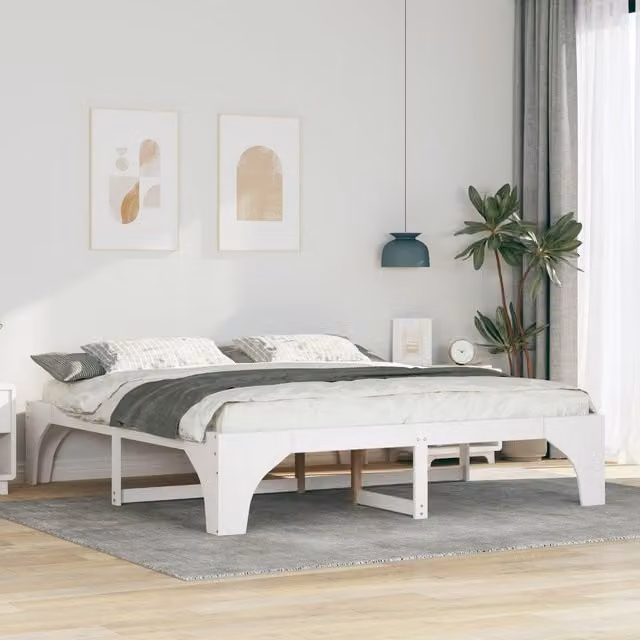 Berkfield Home Floor Bed Frame with Lift Up Storage in White Solid Pine Wood W/D/H: 180 x 200 cm