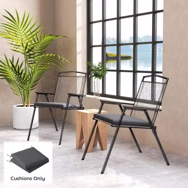 EONLION 2-Piece Set of Water-Repellent and UV-Resistant Rectangular Garden Chair Seat Pads in Grey, Width: 100 cm