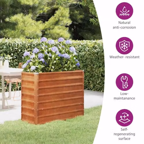 vidaXL Rusty Corten Steel Garden Raised Bed, Brown, W: 100 cm, D: 40 cm, H: 77 cm – 4