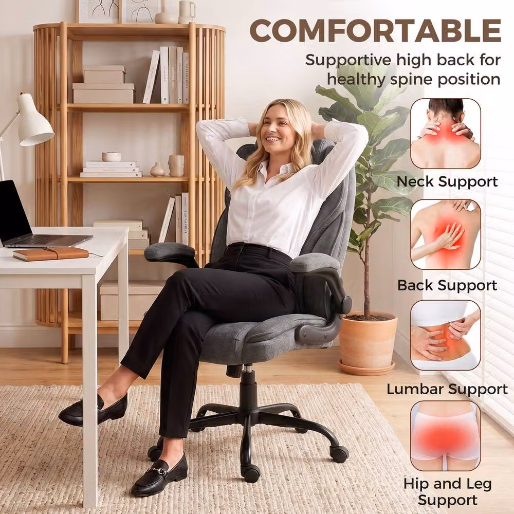 STILVORA Grey Fabric Task Chair with Swivel Function and Armrests – 7