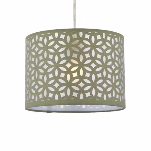 First Choice Lighting Green Fabric Round Easy Fit Laser Cut Pendant Lightshade, Diameter: 25 cm – 1