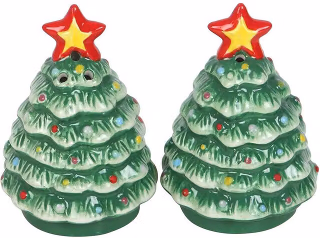 Something Different Nostalgic Christmas Tree Salt and Pepper Shakers Set, Multicolour Ceramic