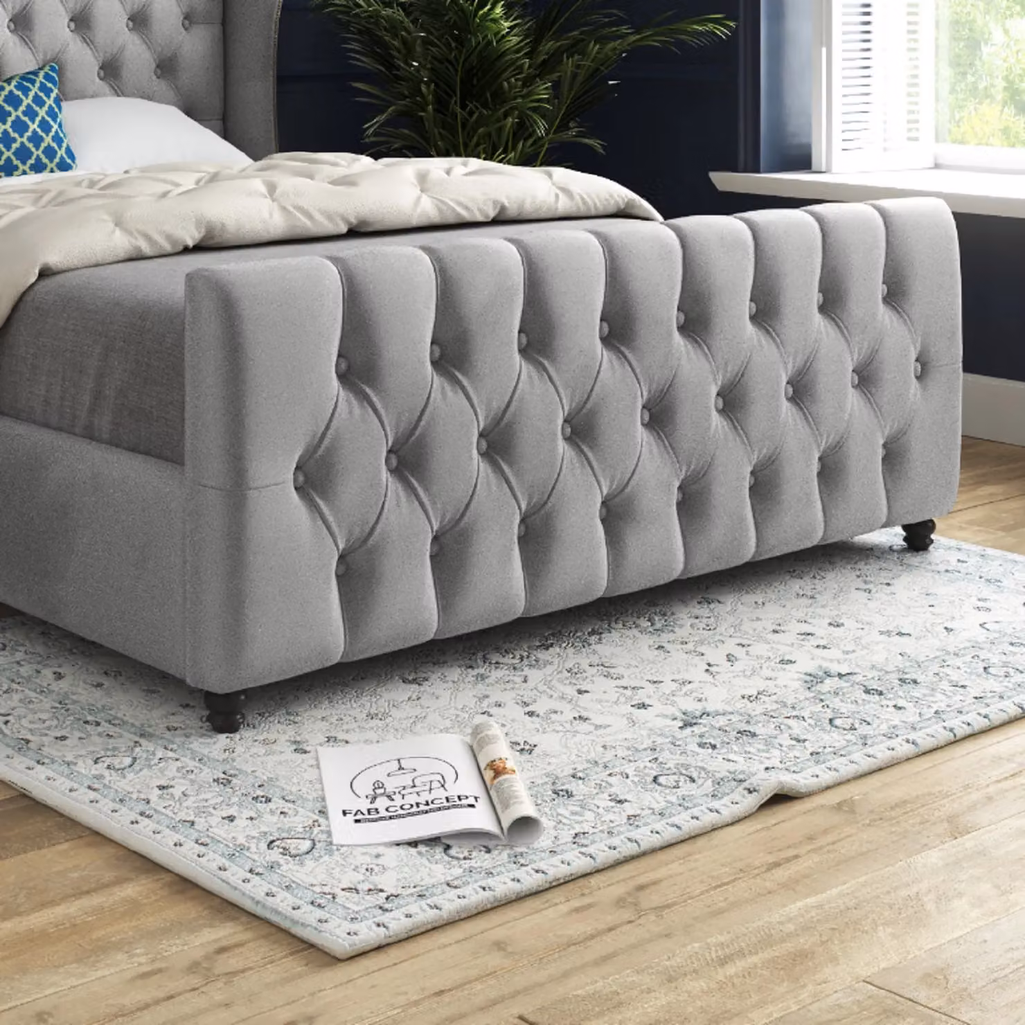KDMD Donati Upholstered Velvet Bed Frame in Grey, W/D/H: 140 x 200 x 137 cm – 3