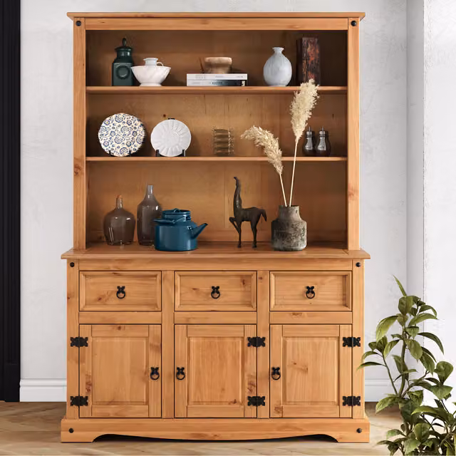 Mercers Furniture Corona 3 Door Solid Wood Pine Sideboard in Antique Wax, W/D/H: 176 x 125 x 40 cm