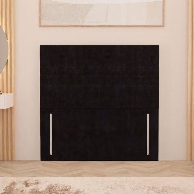 Somnior Beds Ltd Lexington Plush Velvet Geometric Floor Standing Upholstered Headboard, Black, Small Single