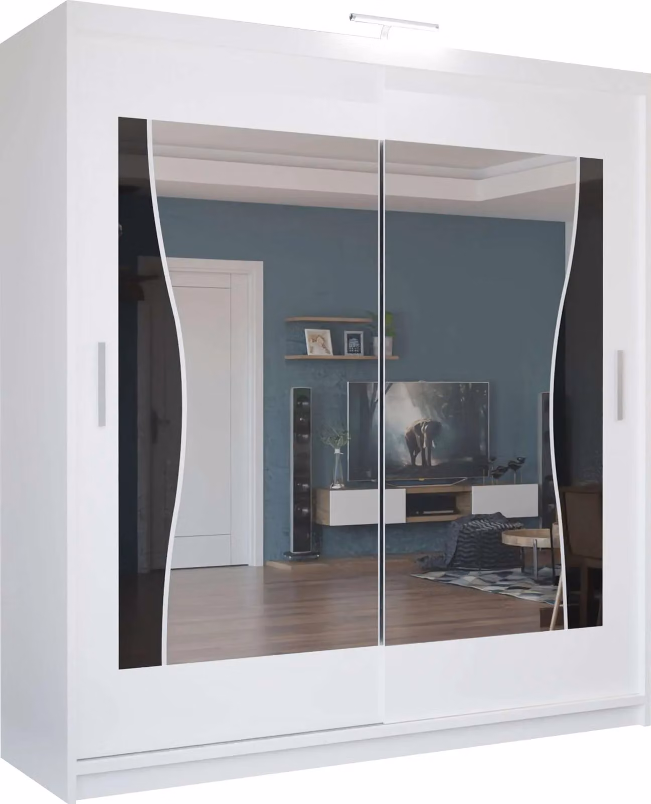 MN Furniture Basel White Glossy Sliding Wardrobe with LED Lighting and Mirror Doors W/H: 120 x 217 cm – 2