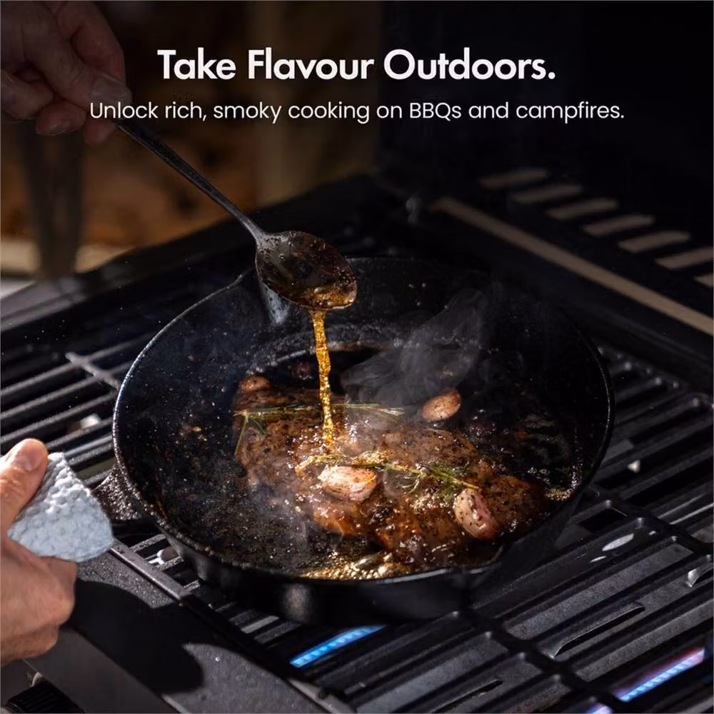 EONLION Pre-Seasoned Non-Stick Cast Iron Skillet Frying Pan with Pouring Spout, Black, Diameter: 30 cm – 3