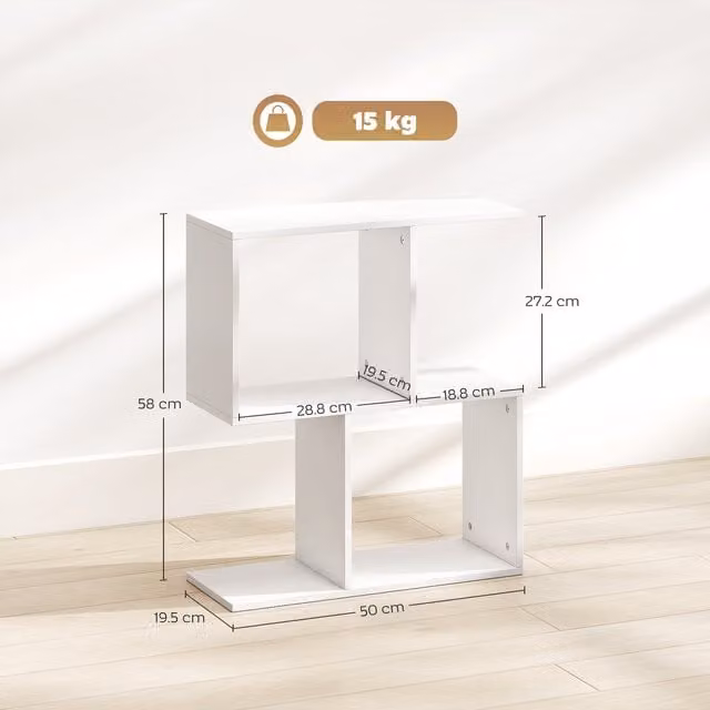 HOMCOM S-Shaped 3-Tier Narrow Side Table in White
