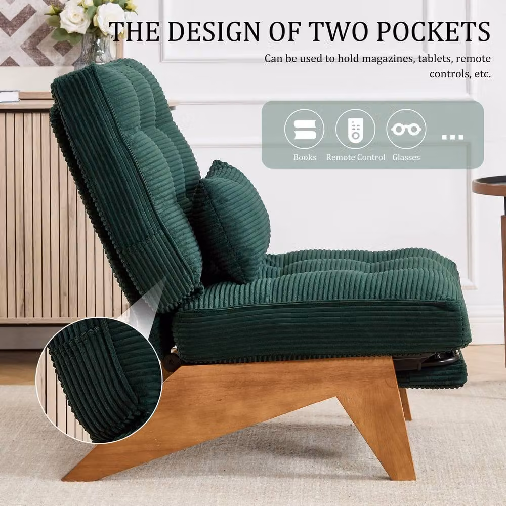 Matteo Gomyway Adjustable Corduroy Accent Chair with Foldable Ottoman in Emerald Green – 4