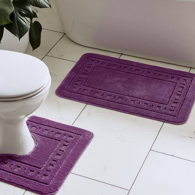 Catherine Lansfield Quick Dry Cotton Bath Mat and Pedestal Set in Purple