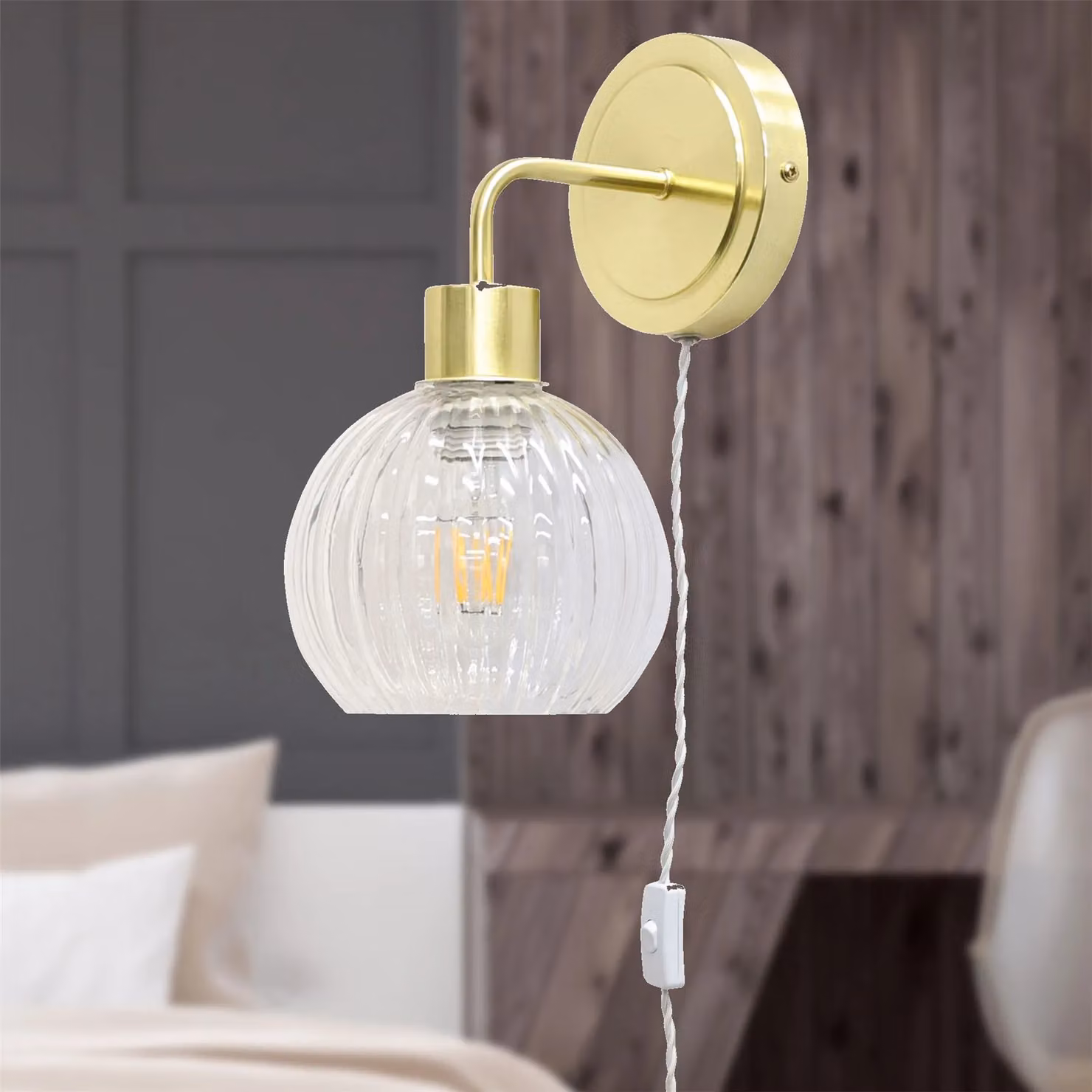 First Choice Lighting Toby Set of 2 Plug-in Wall Light Fittings in Gold/Brass – 2